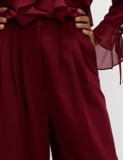 Wool Blend Tailored Wide Leg Trousers