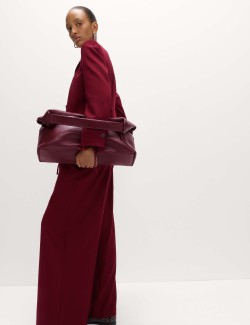 Wool Blend Tailored Wide Leg Trousers