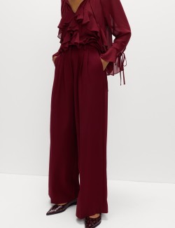 Wool Blend Tailored Wide Leg Trousers