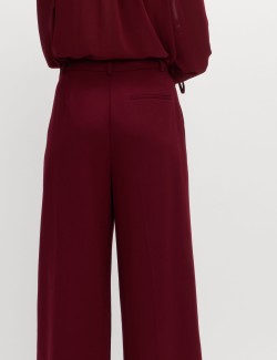 Wool Blend Tailored Wide Leg Trousers