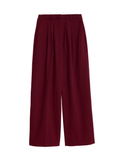 Wool Blend Tailored Wide Leg Trousers