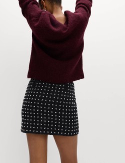 Zdobená áčková mini sukně z tvídu