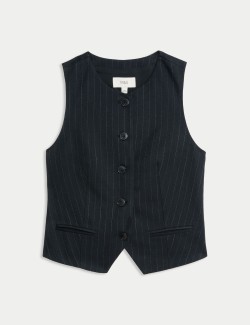 Striped Collarless Waistcoat