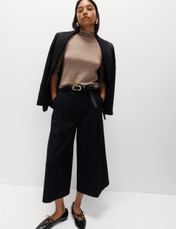 Woven Pleated Wide Leg Culottes