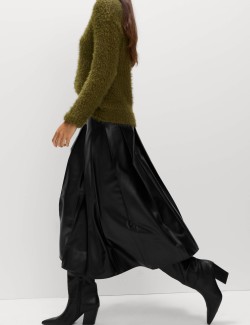 Plisovaná sukně Midaxi s koženým vzhledem