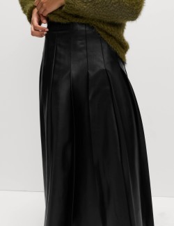 Plisovaná sukně Midaxi s koženým vzhledem