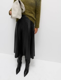 Plisovaná sukně Midaxi s koženým vzhledem