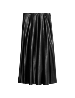 Plisovaná sukně Midaxi s koženým vzhledem