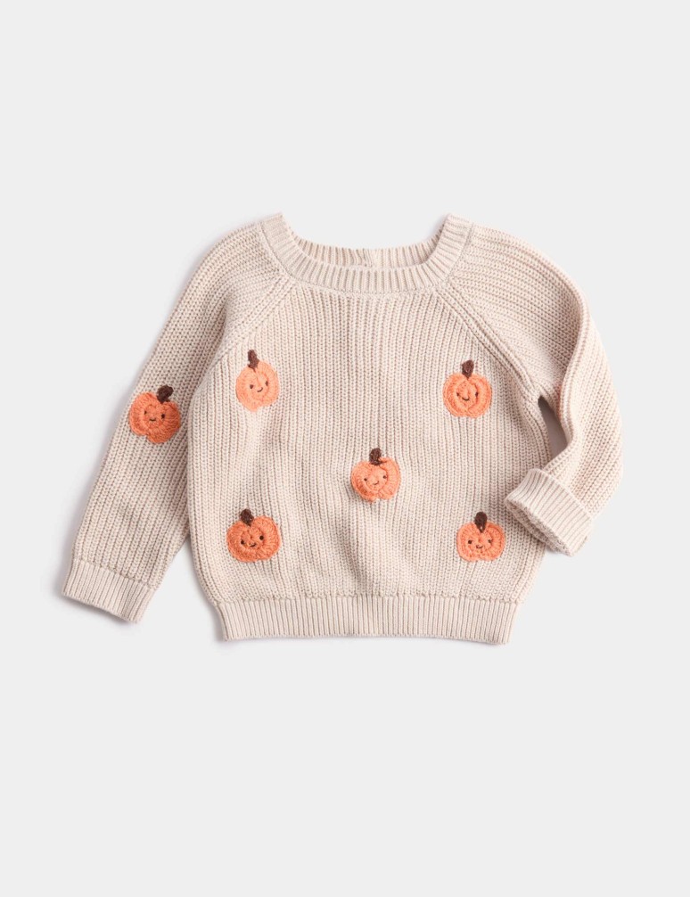 Pure Cotton Pumpkin Knitted Jumper (0-6 Yrs)
