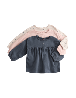 Topy z čisté bavlny – s květinovým vzorem a jednobarevné, 3 ks v balení (0–3 roky)