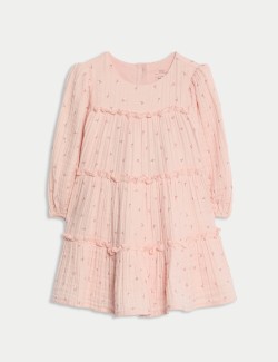Růžové bavlněné šaty s trojitým vzorem (0-6 let)