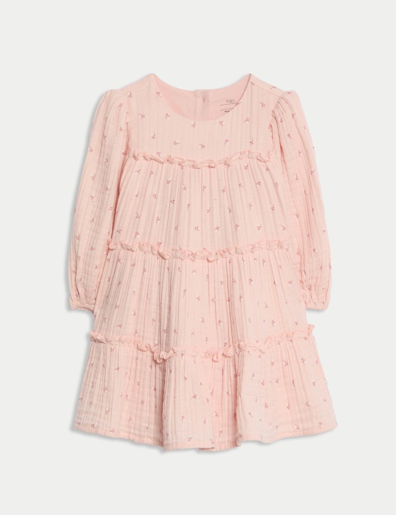 Růžové bavlněné šaty s trojitým vzorem (0-6 let)