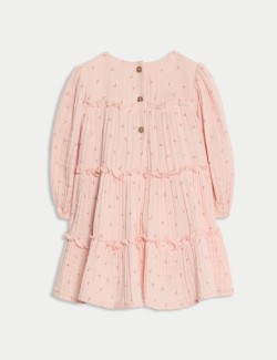 Růžové bavlněné šaty s trojitým vzorem (0-6 let)