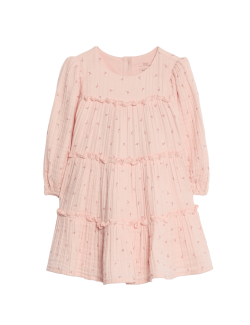 Růžové bavlněné šaty s trojitým vzorem (0-6 let)