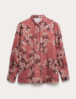 Žakárová halenka s límcem a květinovým potiskem