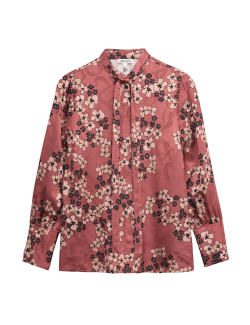 Žakárová halenka s límcem a květinovým potiskem