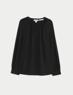 Propínací top z čistého hedvábí s nabíraným výstřihem