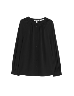 Propínací top z čistého hedvábí s nabíraným výstřihem