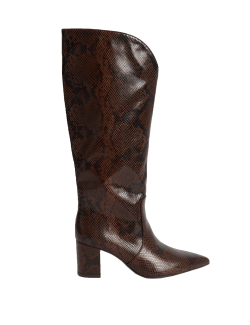 Boty vysoké ke kolenům na špalíkovém podpatku s hadím potiskem