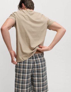 Neutrální kostkovaná pyžamová souprava z čisté bavlny