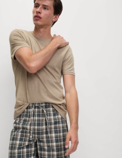 Neutrální kostkovaná pyžamová souprava z čisté bavlny