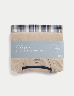 Neutrální kostkovaná pyžamová souprava z čisté bavlny