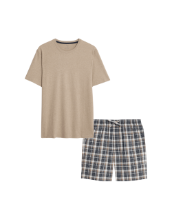 Neutrální kostkovaná pyžamová souprava z čisté bavlny