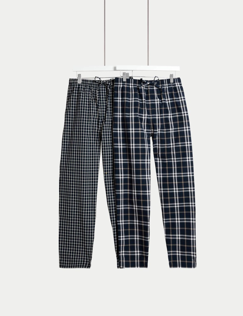 Kostkované pyžamové kalhoty z čisté bavlny, 2 ks v balení
his