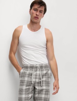 Kostkované domácí kalhoty z čisté bavlny