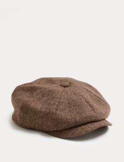 Herringbone Wool Blend Baker Boy Hat