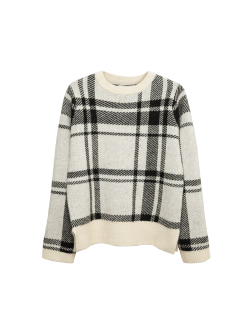 Checked Crew Neck Relaxed Fit Jumper With Wool