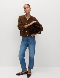 Kardigan zkráceného střihu na knoflíky vepředu, ze směsi alpaky