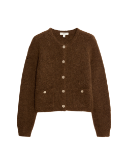 Kardigan zkráceného střihu na knoflíky vepředu, ze směsi alpaky