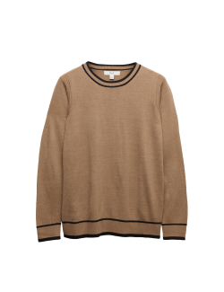 Mimořádně měkký svetr s výstřihem ke krku a kontrastními lemy