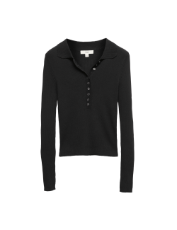 Ribbed Collared Button Detail Knitted Top