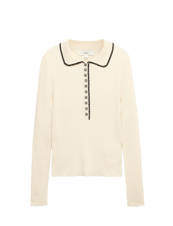 Žebrovaný pletený top s límečkem a ozdobnými knoflíky