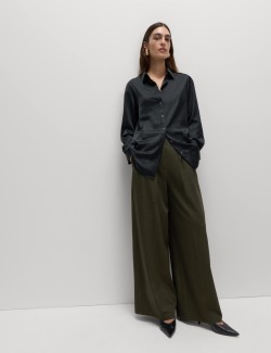 Saténová propínací košile s límečkem