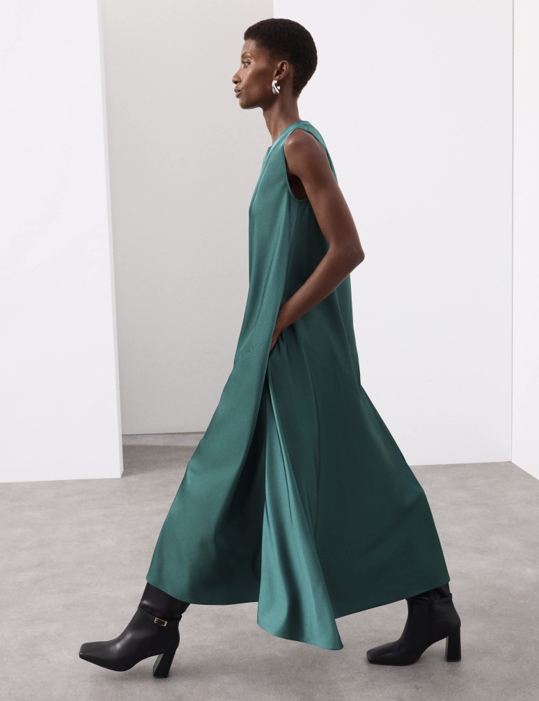 Midaxi šaty sloupového střihu s kulatým výstřihem, s vysokým podílem lyocelu