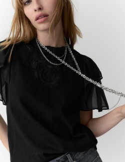 Vyšívaný top z čisté bavlny s kulatým výstřihem