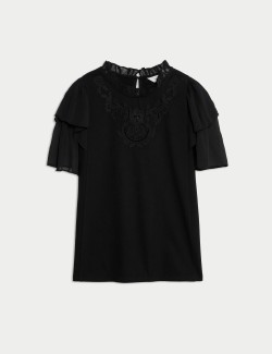 Pure Cotton Embroidered Crew Neck Top