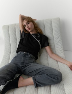 Pure Cotton Embroidered Crew Neck Top