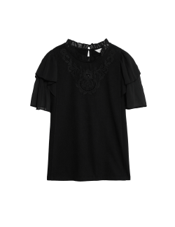 Pure Cotton Embroidered Crew Neck Top