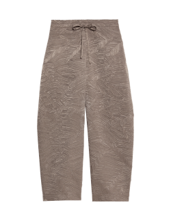 Texturované zkrácené kalhoty se stahovací šňůrkou a rovnými nohavicemi