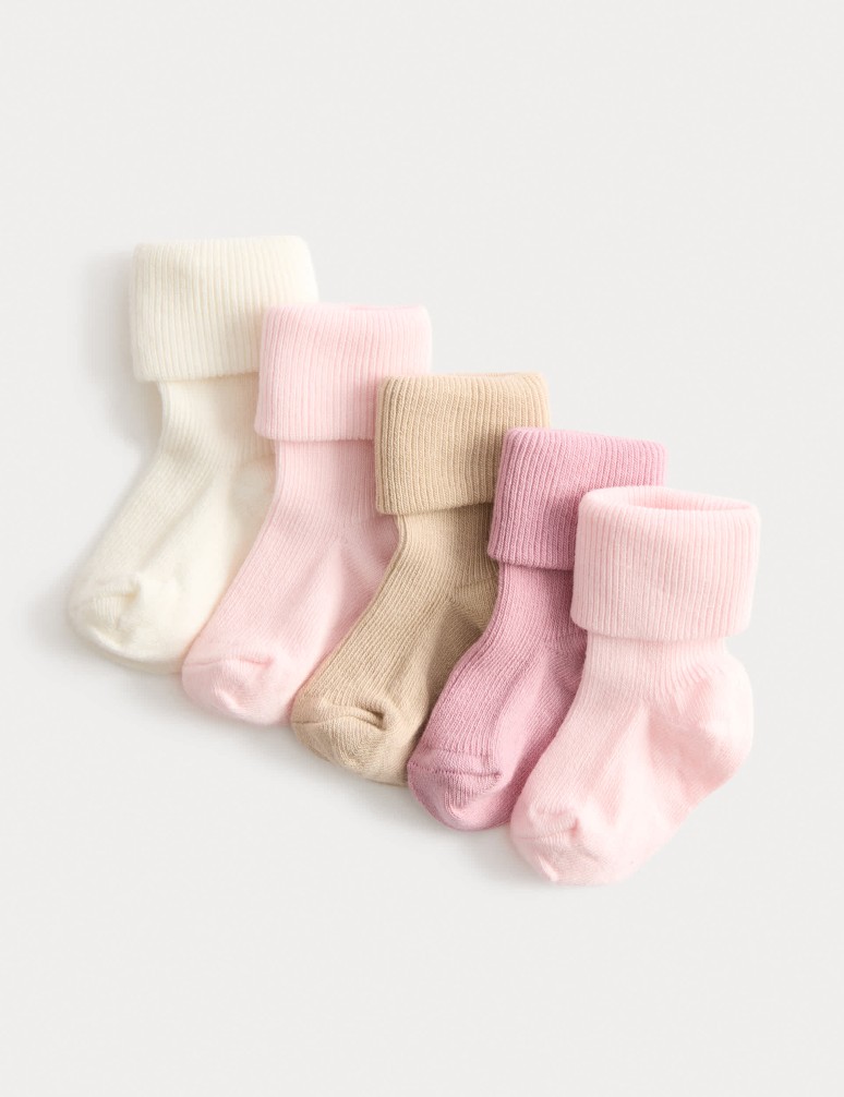 5pk Cotton Rich Ribbed Baby Socks (0-2 Yrs)