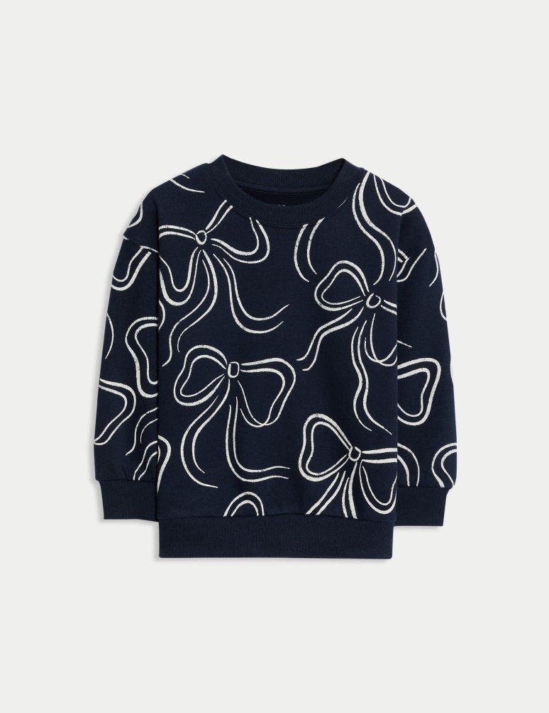 Cotton Rich Bow Print Sweatshirt (2-8 Yrs)