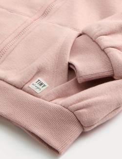 Mikina s kapucí a podšívkou z bavlněné směsi s flísem a zapínáním na zip (0-3 roky)