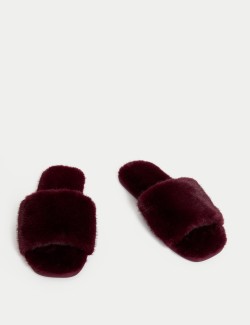 Faux Fur Open Toe Slippers