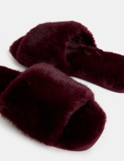 Faux Fur Open Toe Slippers