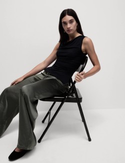 Satin Cargo Wide Leg Trousers