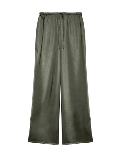 Saténové kapsáčové kalhoty s širokými nohavicemi